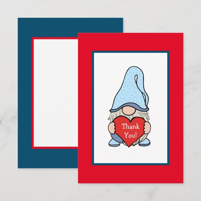 Carte De Remerciements Gnome avec coeur (Devant / Derrière)