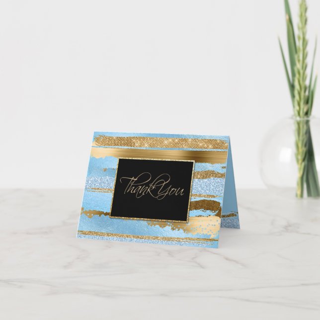 Carte De Remerciements Gold and Blue Glam (Devant)
