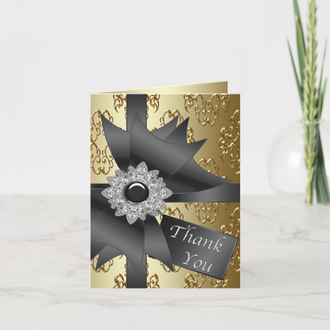 Carte De Remerciements Gold Black Damask Thank You Card (Devant)