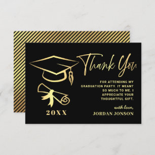 Carte De Remerciements Gold Black Modern Graduation Party
