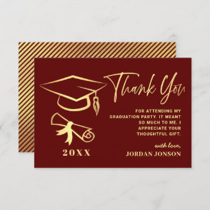 Carte De Remerciements Gold Burgundy Modern Graduation Party