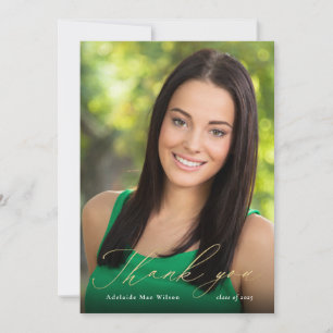 Carte De Remerciements Gold Calligraphy Graduation Thank You with Photo