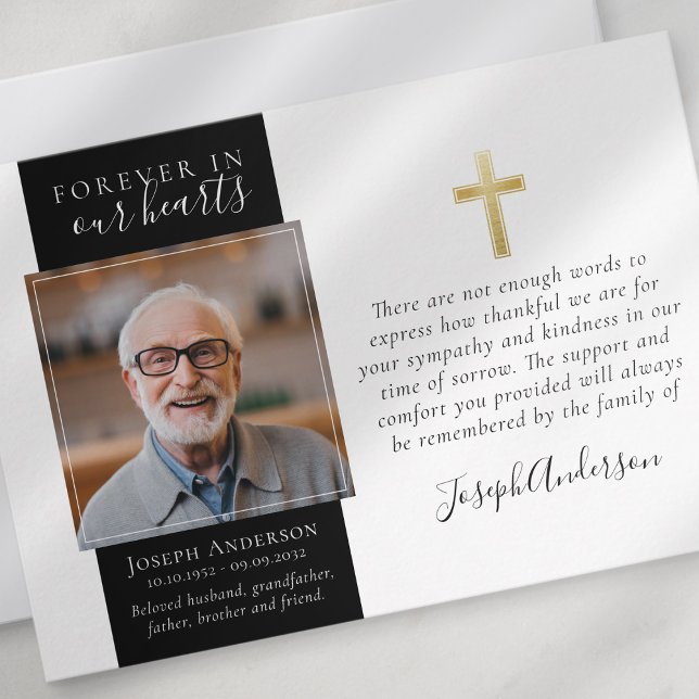 Carte De Remerciements Gold Cross Photo Sympathy Funeral (Créateur téléchargé)