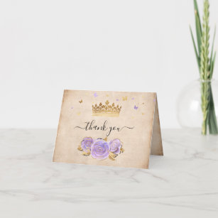 Carte De Remerciements Gold Crown Lumière violet Rose élégant plié