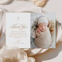 Gold Elegant Cross Calligraphy Photo Baptême