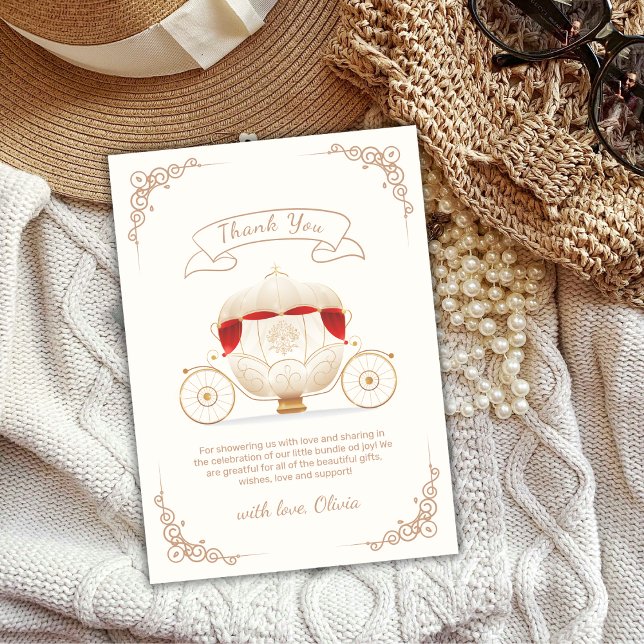 Carte De Remerciements Gold Elegant Fairytale Carriage Baby Shower  (Gold Elegant Fairytale Carriage Baby Shower Thank You Card)