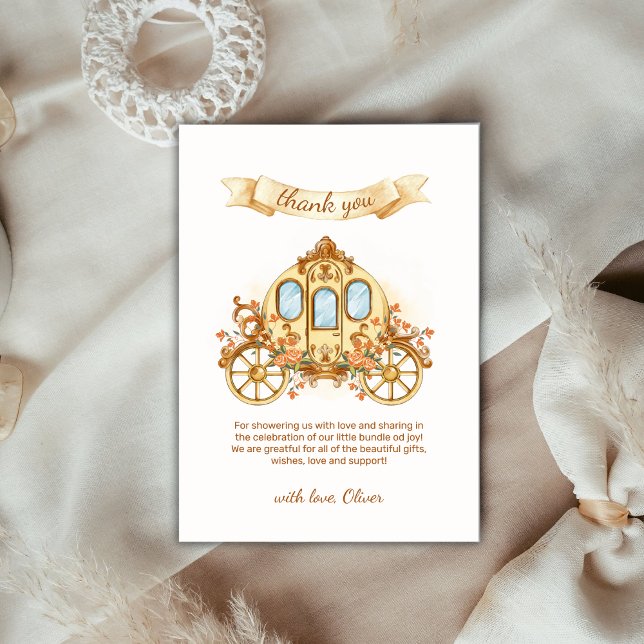 Carte De Remerciements Gold Elegant Flower Prince Carriage Baby Shower  (Gold Elegant Flower Prince Carriage Baby Shower Thank You Card)