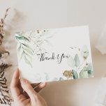 Carte De Remerciements Gold Eucalyptus Calligraphie Mariage plat<br><div class="desc">Ce carte de remerciements mariage plat de calligraphie d'eucalyptus doré est parfait pour un mariage rustique. Ce design artistique présente une aquarelle dessinée à la main, de l'or et du feuillage vert, une beauté naturelle inspirante. Personnalisez l'intérieur de la carte avec vos noms, et un message de remerciement. Ou laissez...</div>