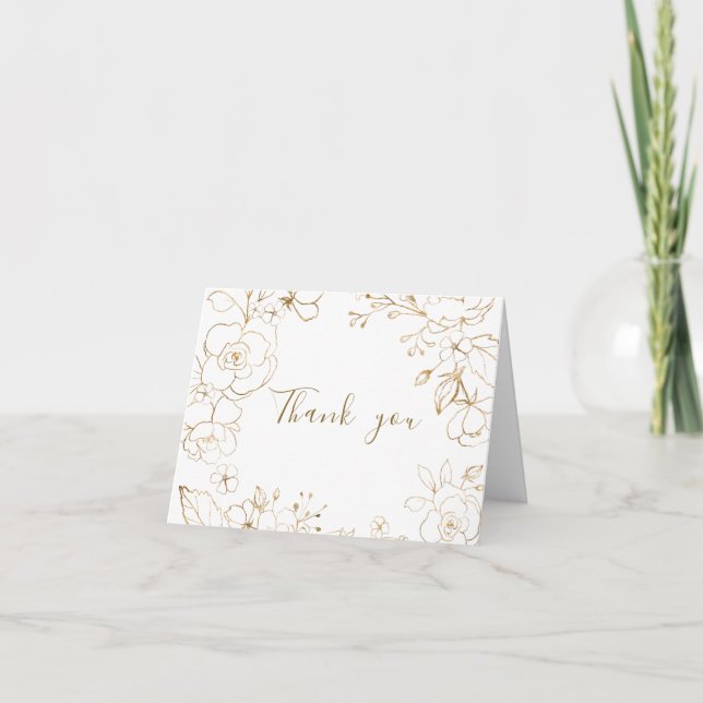 Carte De Remerciements Gold Floral Elegant White Wedding Bridal Shower (Devant)
