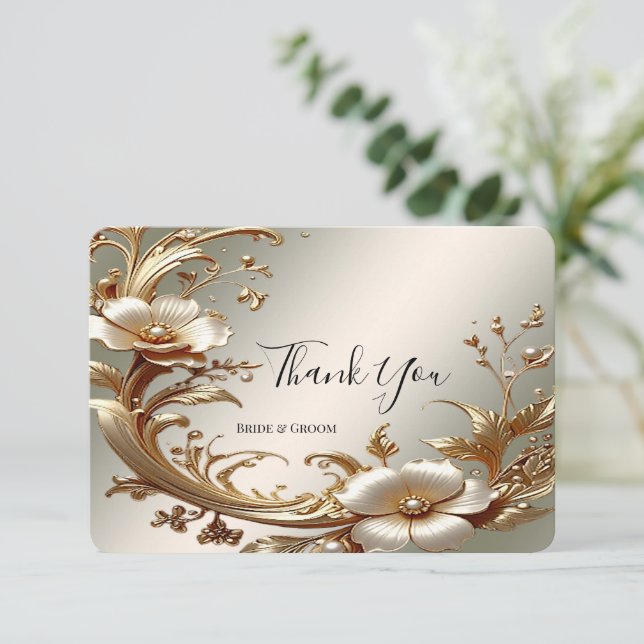 Carte De Remerciements Gold Floral Thank You Card (Debout devant)