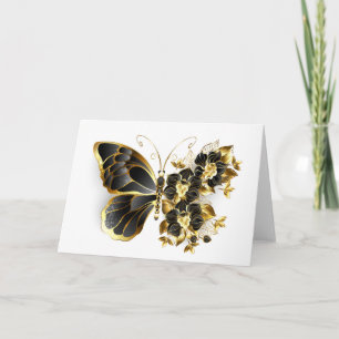 Carte De Remerciements Gold flower Butterfly with Black Orchid