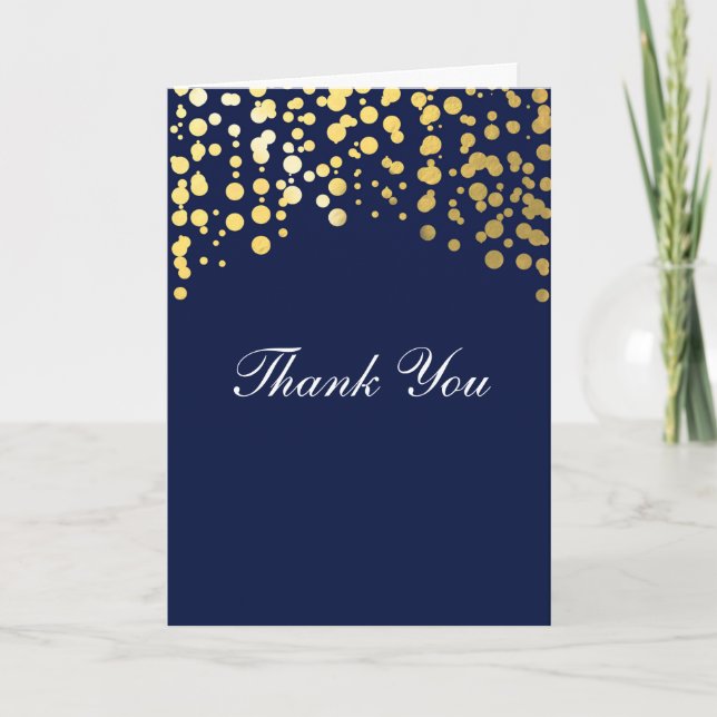 Carte De Remerciements Gold Foil Blue Confetti Wedding Thank You Card (Devant)