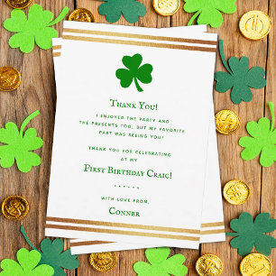 Carte De Remerciements Gold Foil St. Patrick's Day 1er anniversaire