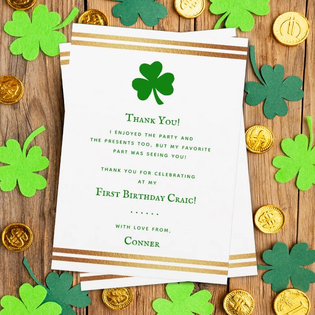 Carte De Remerciements Gold Foil St. Patrick's Day 1er anniversaire (Créateur téléchargé)