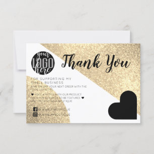 Carte De Remerciements Gold Glitter Geo Heart Logo Customer Thank You
