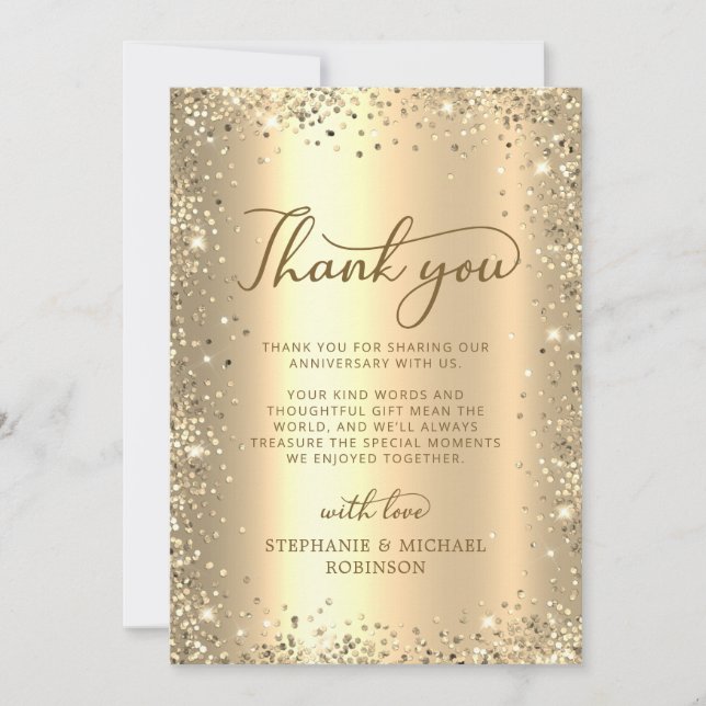 Carte De Remerciements Gold Glitter Metal Photo 50th Wedding Anniversary (Devant)