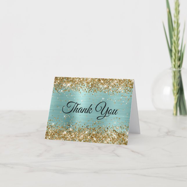 Carte De Remerciements Gold Glitter Pale Turquoise Foil (Devant)