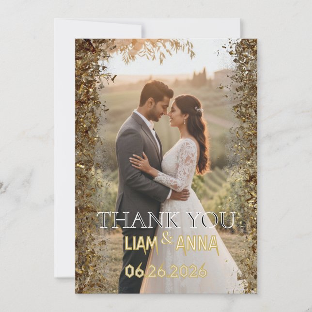 Carte De Remerciements Gold Glitter Wedding Photo Thank You Card (Devant)