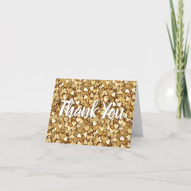 Carte De Remerciements Gold Glittery Hearts Confetti (Devant)