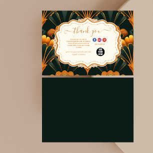 Carte De Remerciements Gold Green Elegant Art Déco Professionnel