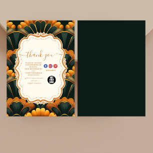 Carte De Remerciements Gold Green Elegant Art Déco Professionnel