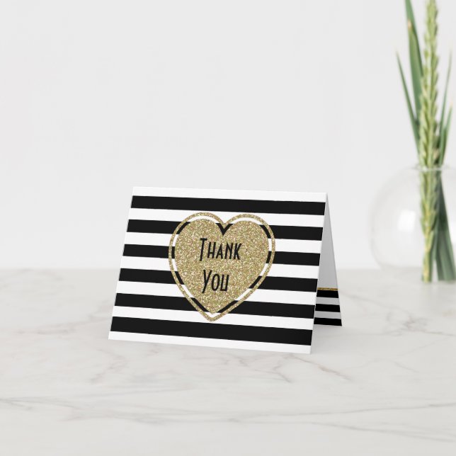 Carte de remerciements Gold Heart and Stripes (Devant)