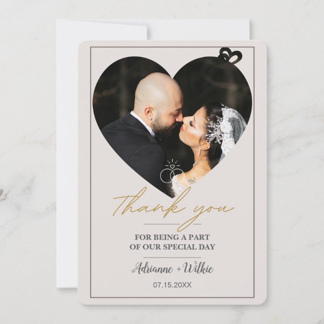 Carte De Remerciements Gold Heart Photo Minimalist Wedding Thank You Card (Devant)
