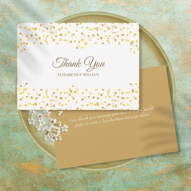 Carte De Remerciements Gold Love Hearts Confetti Elegant Script Thank You (Créateur téléchargé)
