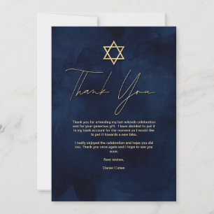 Carte De Remerciements Gold Navy Blue Aquarelle blanche Barre Mitzvah