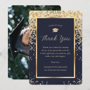 Carte De Remerciements Gold Navy Blue Confetti Grad Casquette photo Grad
