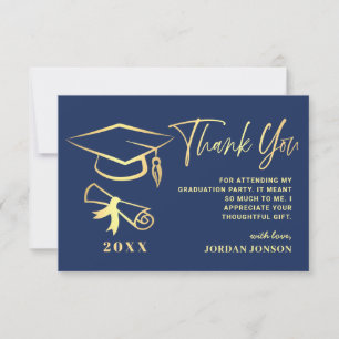 Carte De Remerciements Gold Navy Blue Modern Graduation Party