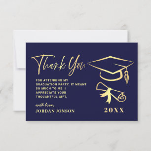 Carte De Remerciements Gold Navy Blue Modern Graduation Party