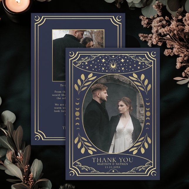 Carte De Remerciements Gold Navy Vintage Tarot Mariage gothique (Créateur téléchargé)