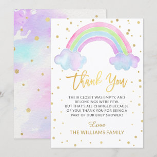 Carte De Remerciements Gold Pastel Aquarelle Rainbow Twins Baby shower