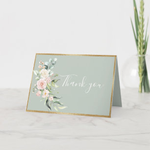 Carte De Remerciements Gold Sage Green Floral Aquarelle Mariage romantiqu