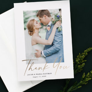 Carte De Remerciements Gold Script Photo Wedding