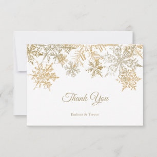 Carte De Remerciements Gold Snowflakes Élégant thème de Noël Mariage