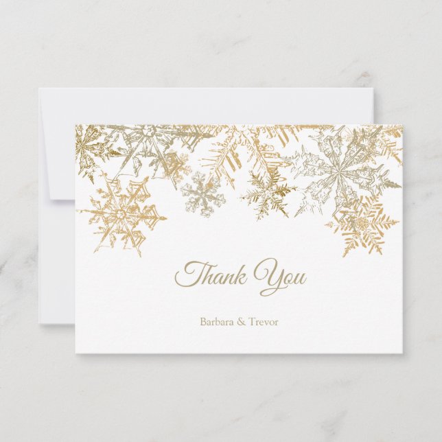 Carte De Remerciements Gold Snowflakes Élégant thème de Noël Mariage (Devant)