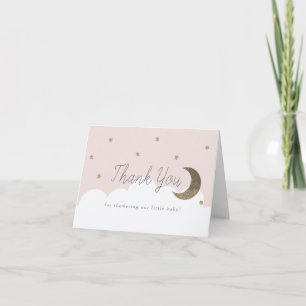 Carte De Remerciements Gold Stars & Crecent Moon Baby shower rose