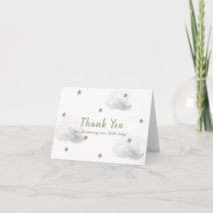 Carte De Remerciements Gold Stars & Fluffy Grey Clouds Baby shower