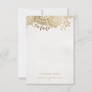 Carte De Remerciements Gold violet élégant mariage de dentelle vintage me