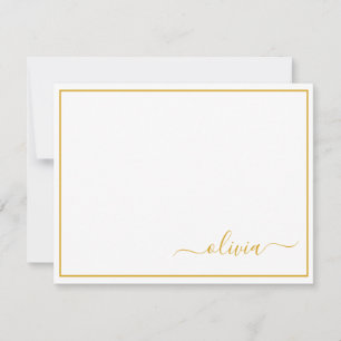 Carte De Remerciements Gold White Modern Script Girl Monogramme Nom