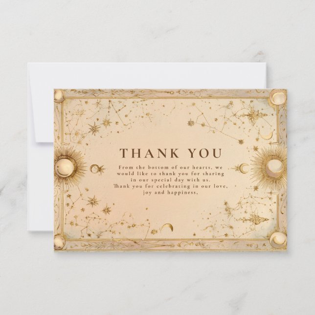 Carte De Remerciements Golden Celestial Baroque Wedding (Devant)