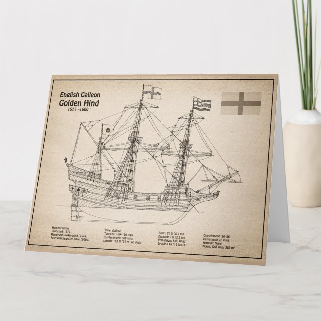 Carte De Remerciements Golden Hind - Plan directeur des navires SD (Devant)