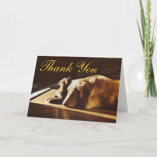 Carte De Remerciements Golden Retriever and Cat Thank You Card