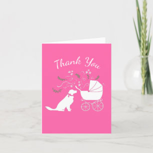 Carte De Remerciements Golden Retriever Baby shower chien rose fille