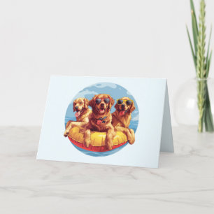 Carte De Remerciements Golden Retriever Dogs - Flottes de la piscine d'ét