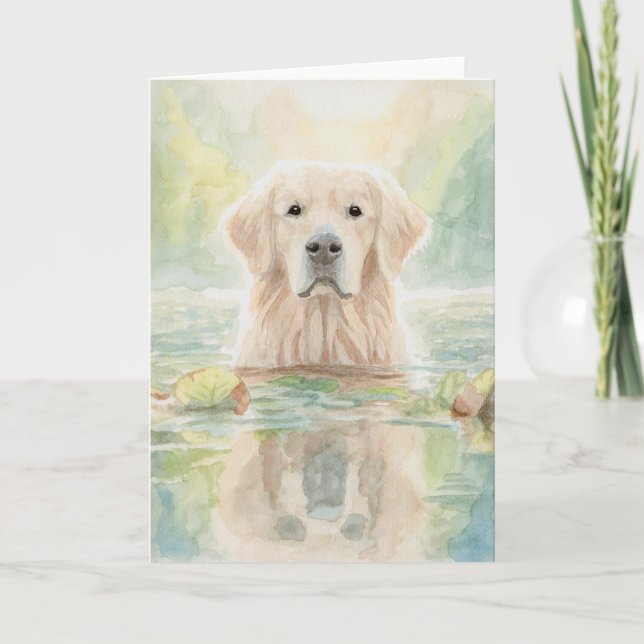 Carte De Remerciements Golden Retriever in Pond Grey Card (Devant)