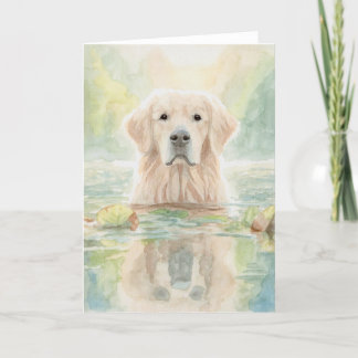 Carte De Remerciements Golden Retriever in Pond Grey Card