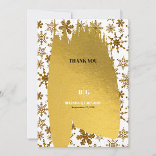 Carte De Remerciements Golden Snowflakes Festive Mariage de Noël